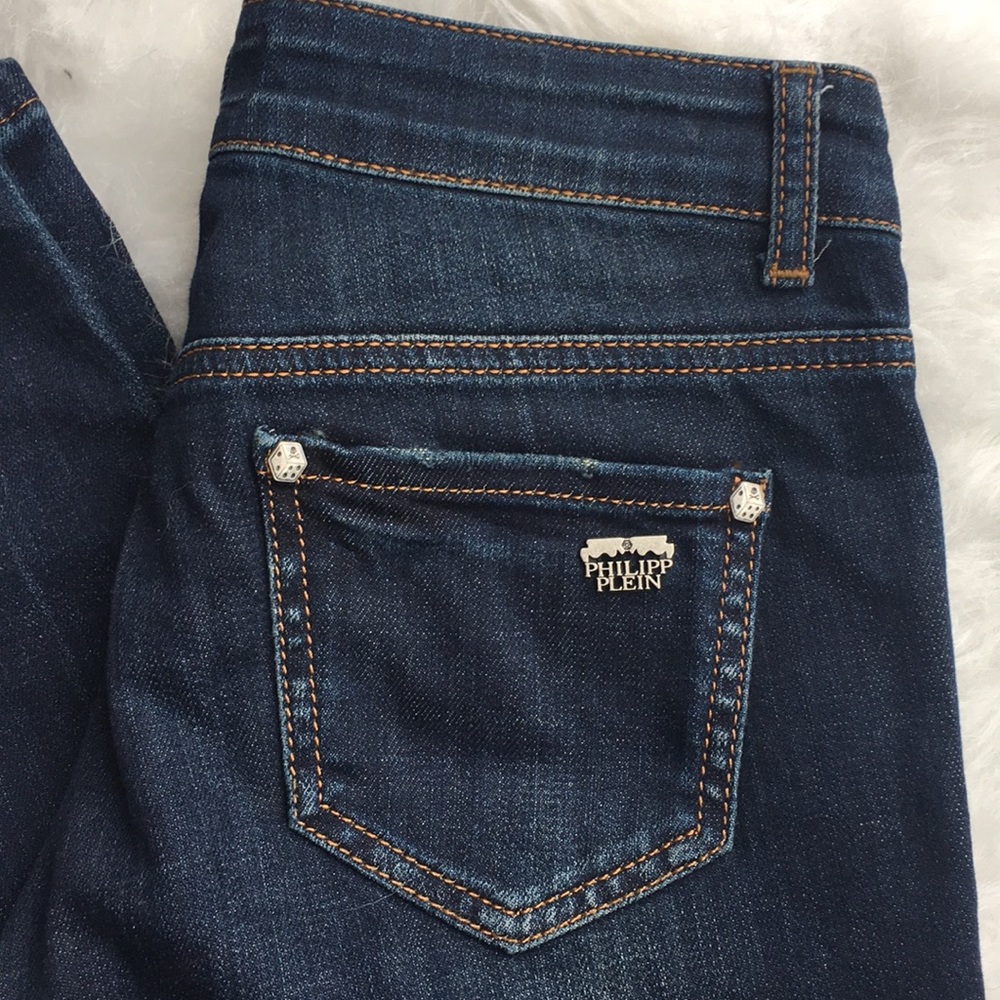 Philipp Plein slim skinny jeans dark wash distress - Picture 2 of 8